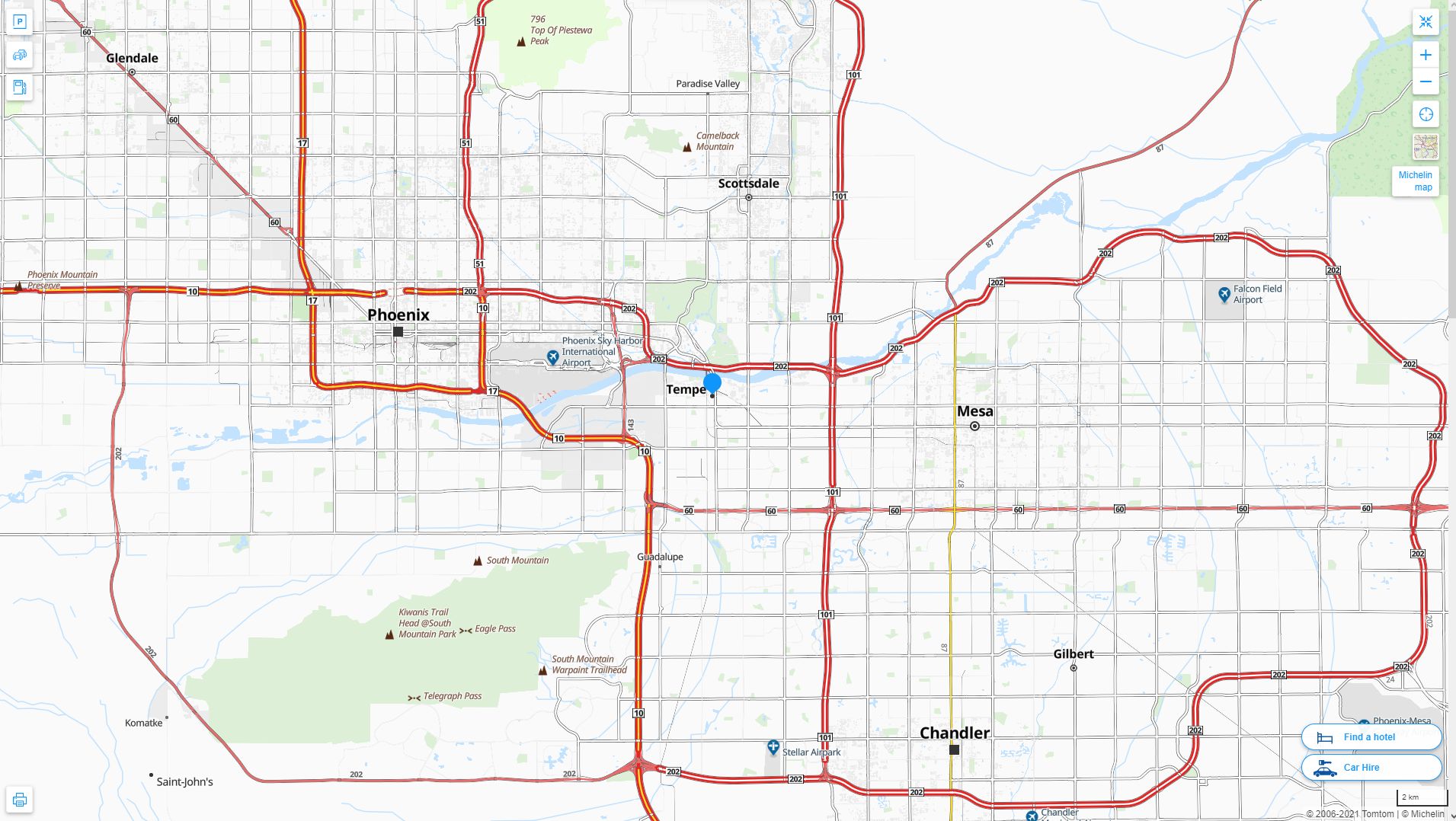 Tempe Arizona Highway and Road Map